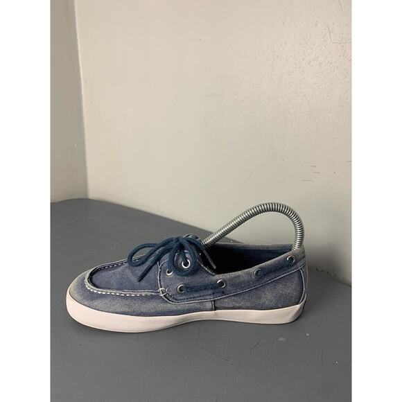 Sperry Boys Blue Canvas Boat Shoes Size 3.5 With White Rubber Sole - Picture 4 of 8